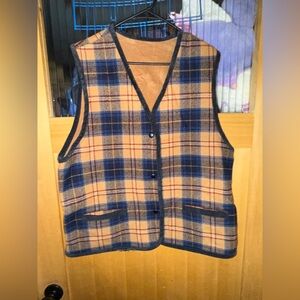 Vintage Pendleton Plaid Vest Wool Mens XL Blue Plaid 💯 Wool USA Made-Reversible